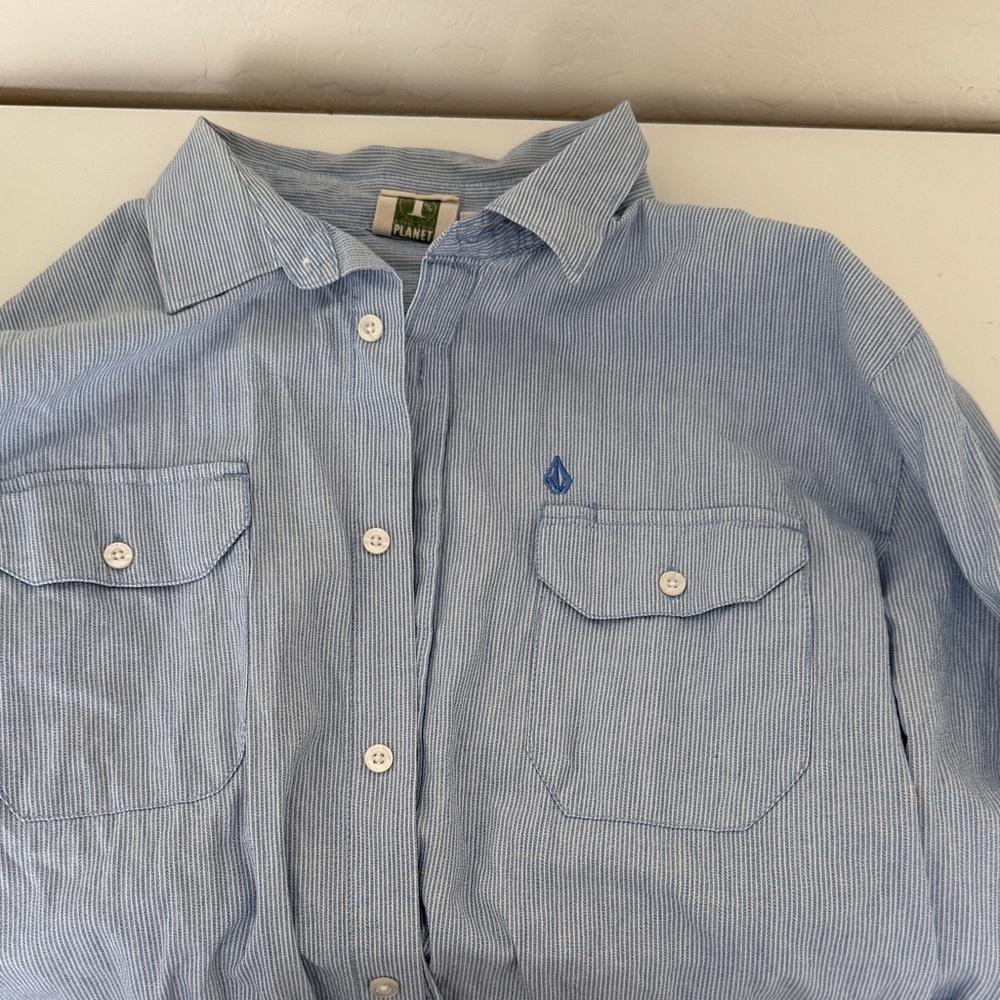 Volcom Men's Blue Striped Shirt